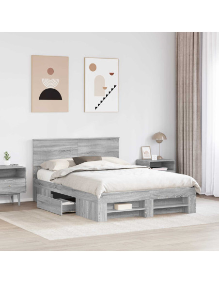 Struttura del letto con testiera Grigio Sonoma 160 x 200 cm