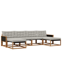 Set di divani da esterno 6 pcs Naturale e Grigio Chiaro