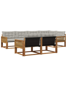 Set di divani da esterno 7 pcs Naturale e Grigio Chiaro