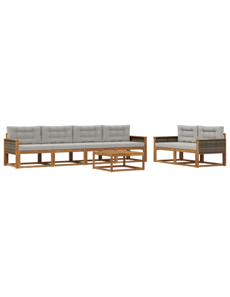 Set di divani da esterno 7 pcs Naturale e Grigio chiaro