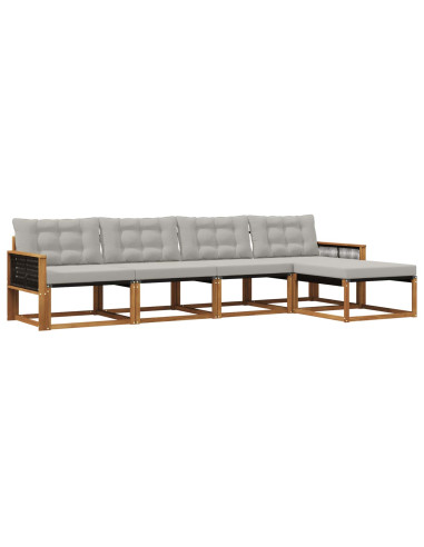 Set di divani da esterno 5 pcs Naturale e Grigio Chiaro