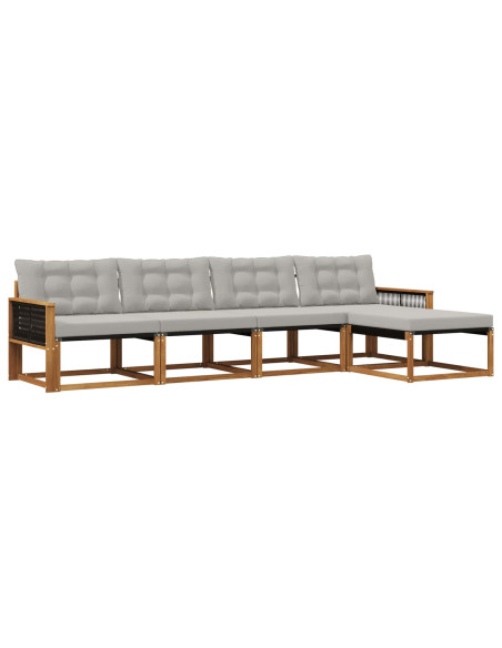 Set di divani da esterno 5 pcs Naturale e Grigio Chiaro