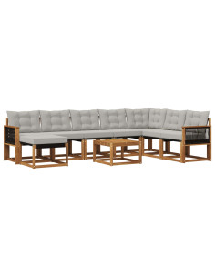 Set di divani da esterno 9 pcs Naturale e Grigio chiaro