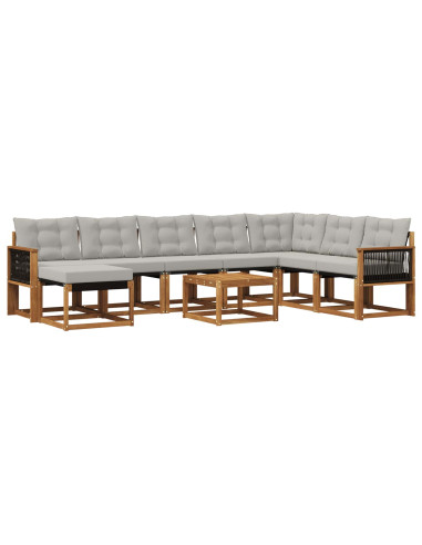 Set di divani da esterno 9 pcs Naturale e Grigio chiaro