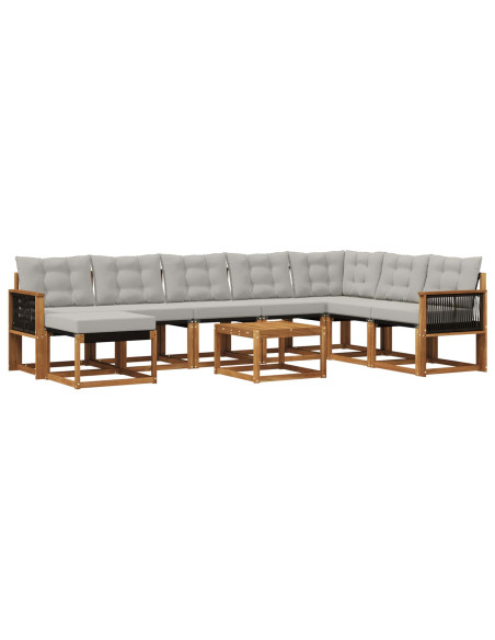 Set di divani da esterno 9 pcs Naturale e Grigio chiaro