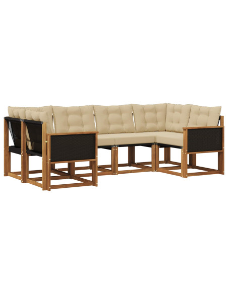 Set di divani da esterno con cuscino 6 pcs Naturale e Beige