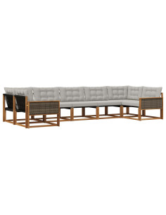 Set di divani da esterno 7 pcs Naturale e Grigio Chiaro