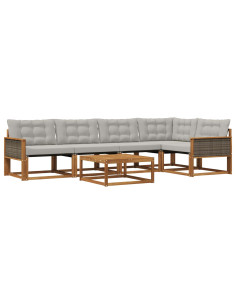 Set di divani da esterno 6 pcs Naturale e Grigio Chiaro