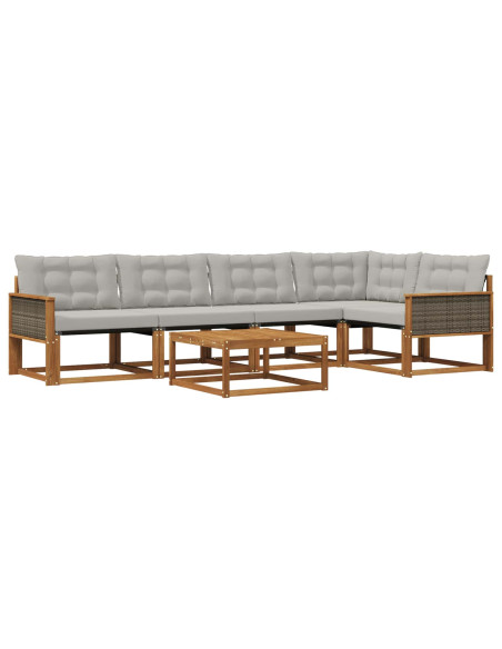 Set di divani da esterno 6 pcs Naturale e Grigio Chiaro