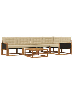 Set di divani da esterno con cuscino 6 pcs Naturale e Beige