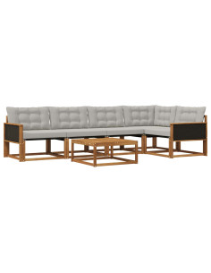 Set di divani da esterno 6 pcs Naturale e Grigio Chiaro