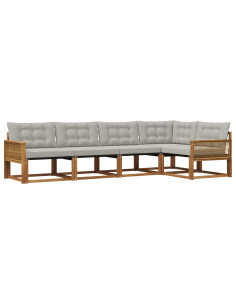 Set di divani da esterno 5 pcs Naturale e Grigio Chiaro