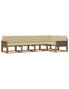 Set di divani da esterno con cuscino 5 pcs Naturale e Beige