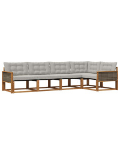 Set di divani da esterno 5 pcs Naturale e Grigio Chiaro