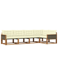 Set di divani da esterno con cuscino 5 pcs Naturale e Crema