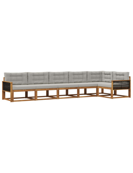 Set di divani da esterno 6 pcs Naturale e Grigio chiaro