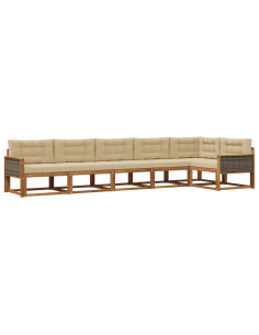 Set di divani da esterno con cuscino 6 pcs Naturale e Beige