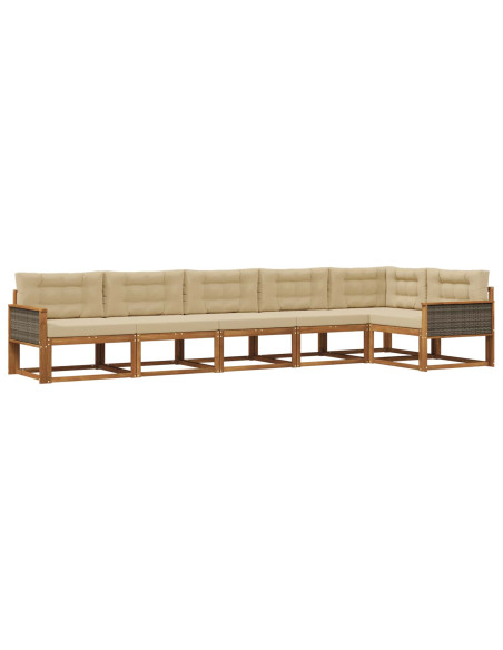 Set di divani da esterno con cuscino 6 pcs Naturale e Beige