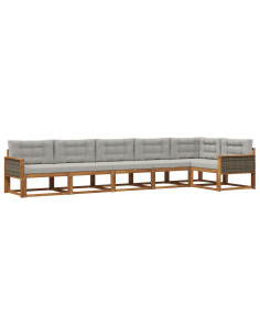 Set di divani da esterno 6 pcs Naturale e Grigio chiaro