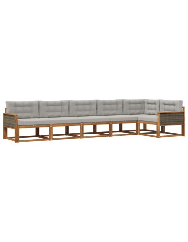 Set di divani da esterno 6 pcs Naturale e Grigio chiaro