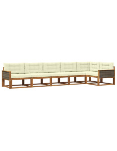 Set di divani da esterno con cuscino 6 pcs Naturale e Crema