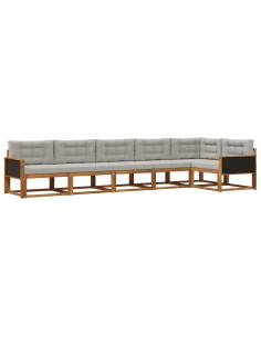 Set di divani da esterno 6 pcs Naturale e Grigio chiaro