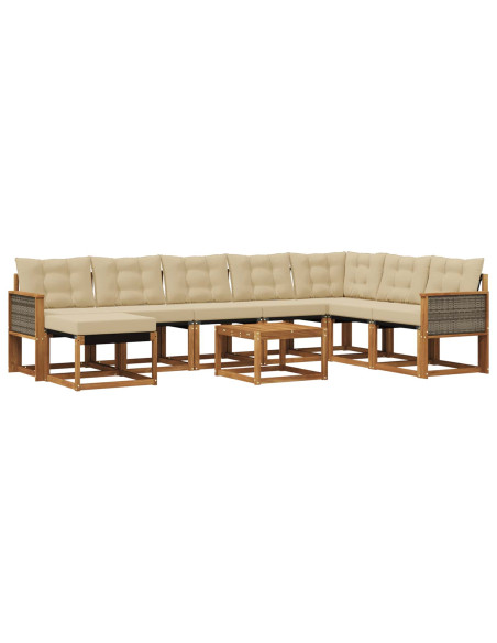 Set di divani da esterno con cuscino 9 pcs Naturale e Beige
