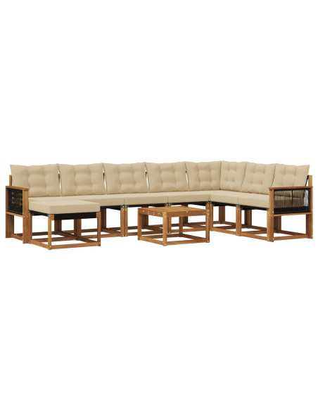 Set di divani da esterno con cuscino 9 pcs Naturale e Beige