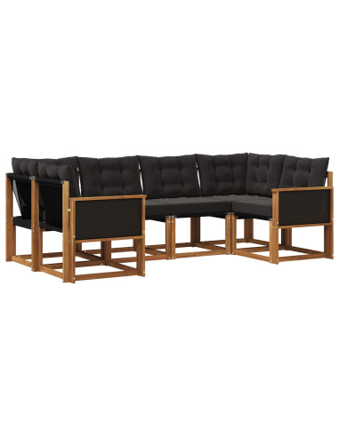 Set di divani da esterno con cuscino 6 pcs Naturale e Nero
