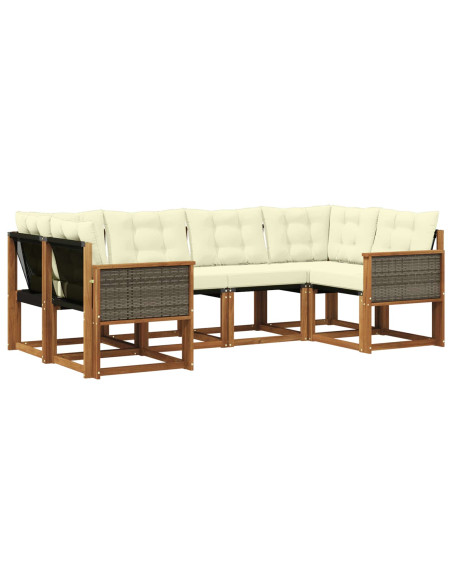 Set di divani da esterno con cuscino 6 pcs Naturale e Crema