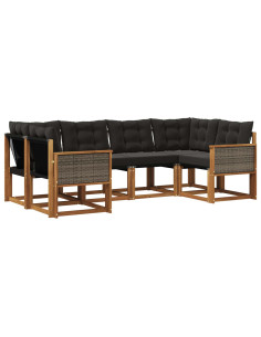 Set di divani da esterno con cuscino 6 pcs Naturale e Nero
