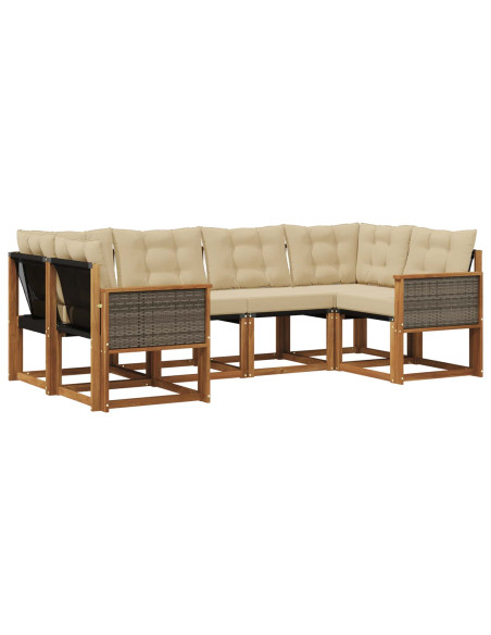 Set di divani da esterno con cuscino 6 pcs Naturale e Beige