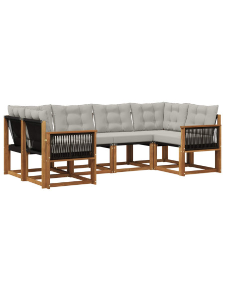 Set di divani da esterno 6 pcs Naturale e Grigio chiaro