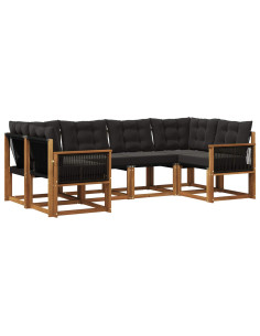 Set di divani da esterno con cuscino 6 pcs Naturale e Nero