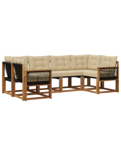 Set di divani da esterno con cuscino 6 pcs Naturale e Beige