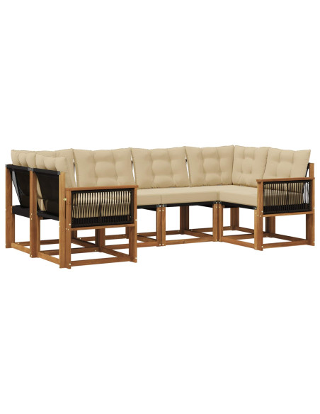 Set di divani da esterno con cuscino 6 pcs Naturale e Beige
