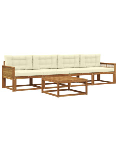 Set di divani da esterno con cuscino 5 pcs Naturale e Crema