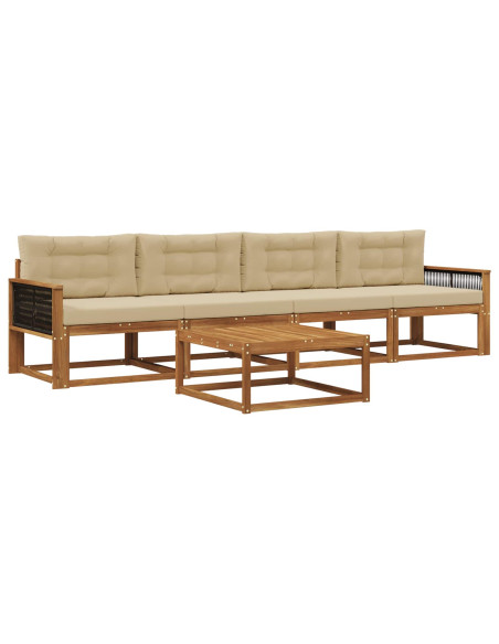 Set di divani da esterno con cuscino 5 pcs Naturale e Beige