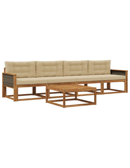 Set di divani da esterno con cuscino 5 pcs Naturale e Beige