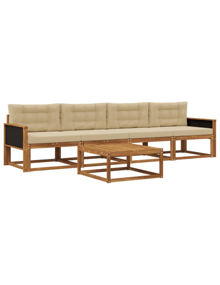Set di divani da esterno con cuscino 5 pcs Naturale e Beige