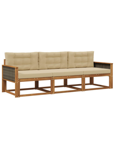 Set di divani da esterno con cuscino 3 pcs Naturale e Beige