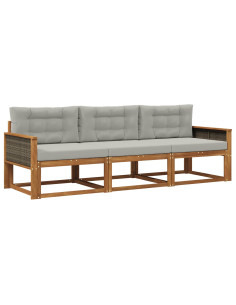 Set di divani da esterno 3 pcs Naturale e Grigio chiaro