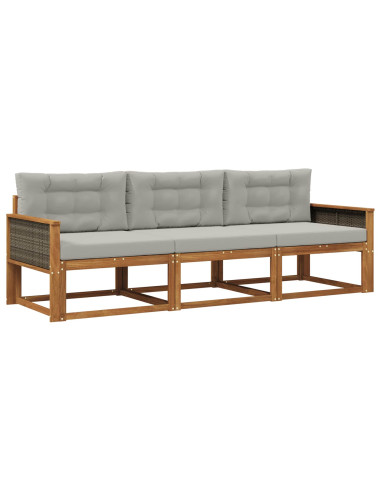 Set di divani da esterno 3 pcs Naturale e Grigio chiaro
