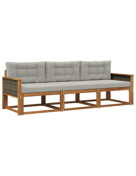 Set di divani da esterno 3 pcs Naturale e Grigio chiaro