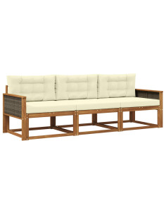 Set di divani da esterno con cuscino 3 pcs Naturale e Crema