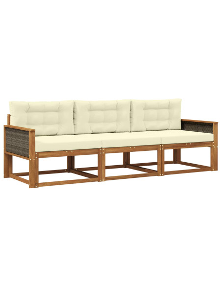 Set di divani da esterno con cuscino 3 pcs Naturale e Crema