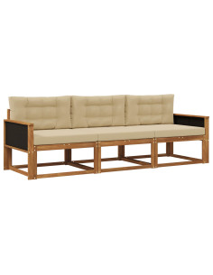 Set di divani da esterno con cuscino 3 pcs Naturale e Beige