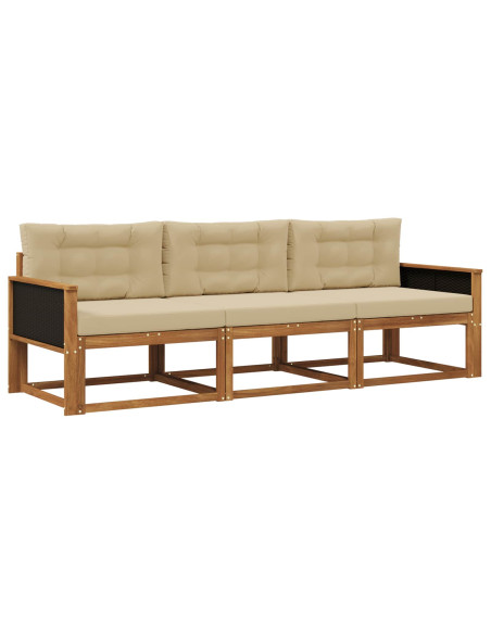 Set di divani da esterno con cuscino 3 pcs Naturale e Beige