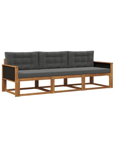 Set di divani da esterno con cuscino 3 pcs Naturale e Antracite