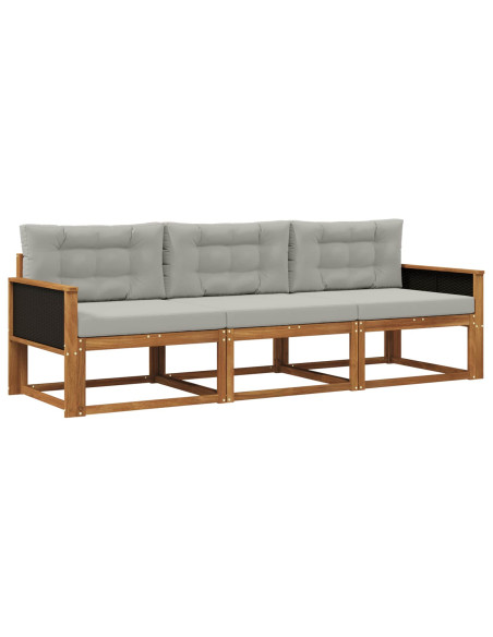 Set di divani da esterno 3 pcs Naturale e Grigio chiaro